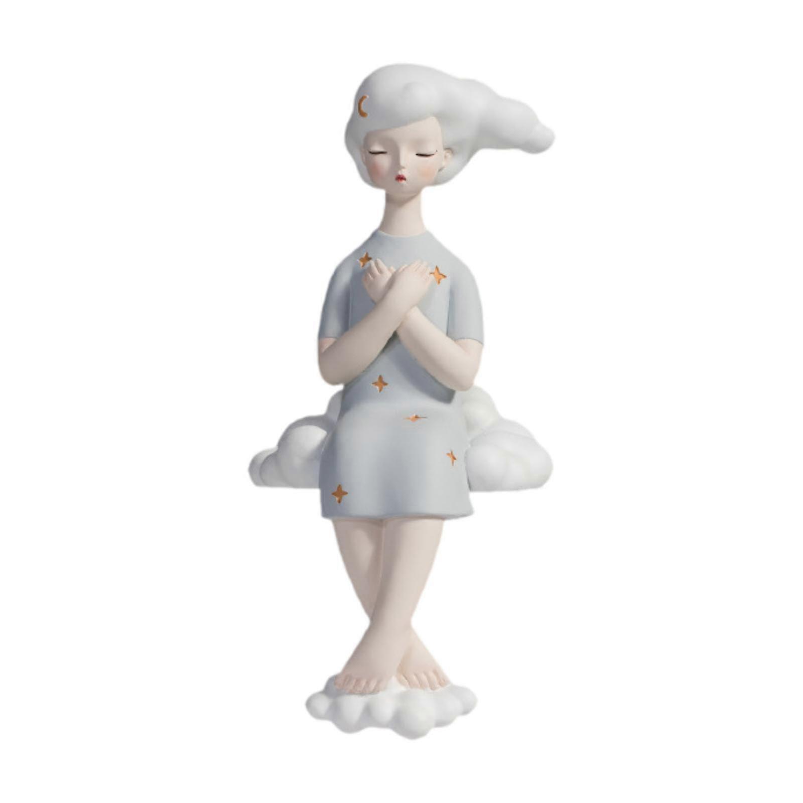 Koleksiyon Heykel Masası Figür Bar Parti Bulut Kız Reçine Heykel Heykelcik Beyaz 11.5x12.5x27cm