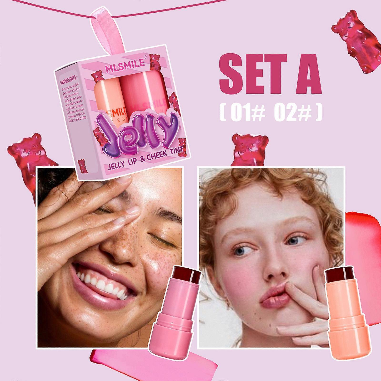 2PCS Fruit Jelly Color Tone Cool 0.18oz Transparent Lips And Cheek Stains Constructable Watercolor Paint Finish