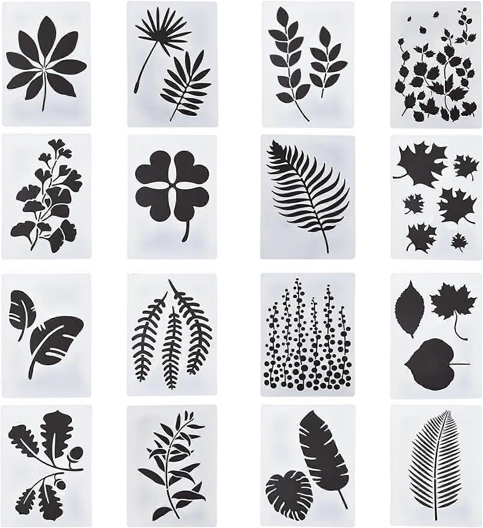 16Styles Reusable Plant Tropical Leaf Stencils Fern Eucalyptus Leaves Monstera Palm Turtle Banana Leaf Template Coconut Tree Summer Botanical Stencil