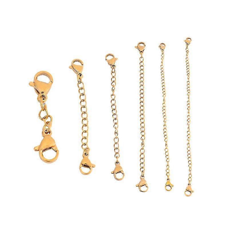 6pcs stainless steel lobster buckle extender chain necklace extension chain for jewelry making findings (golden 50mm+75mm+100mm+125mm+150mm+25mm)