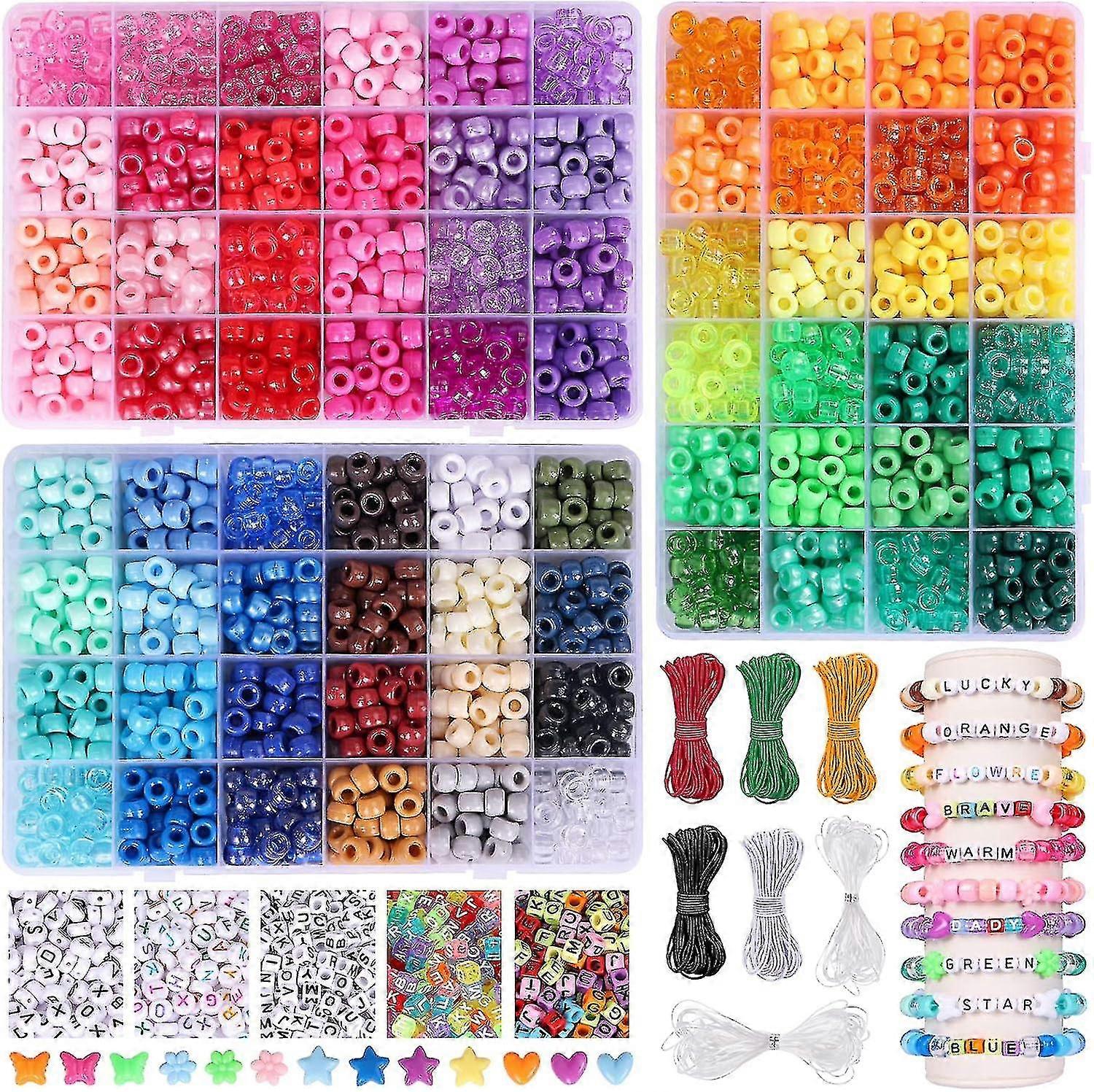 2350pcs, 64 colori, perline Pony per la realizzazione di bracciali e collane, Rainbow Craft Beads e Elastic Strings Kit, Set di perline lettera per ragazze -JA