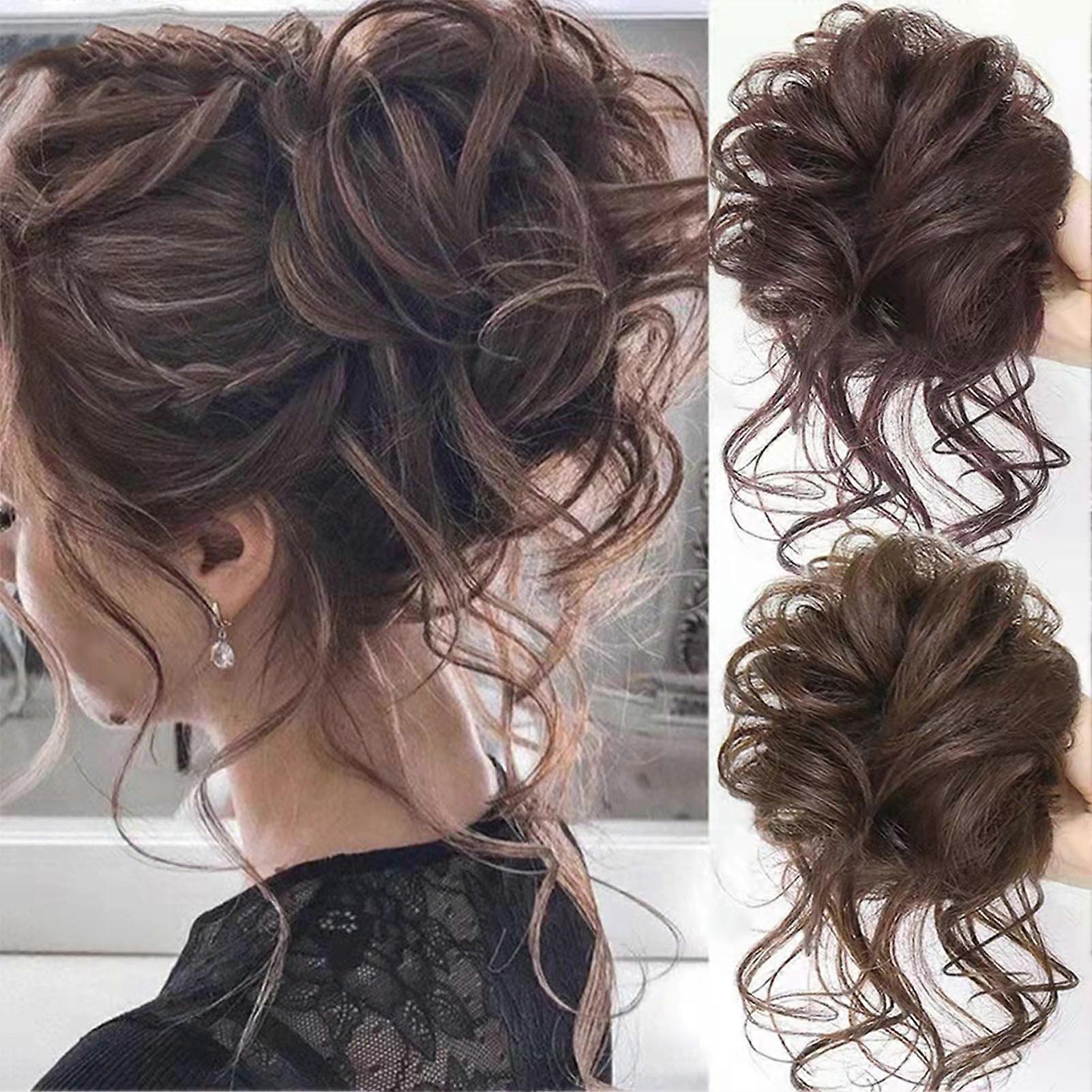 Curly Messy Chignon Bun Hair Piece Curly Tousled Updo Scrunchies Hair Bun for Anniversary Wedding Travel Shopping