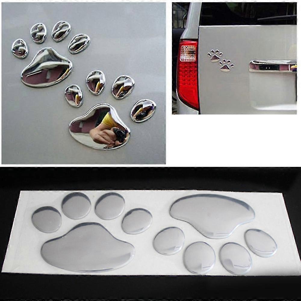 Silver 3D Paw Print Car Sticker – Funny Dog Cat Bear Foot Decal For Any Vehicle