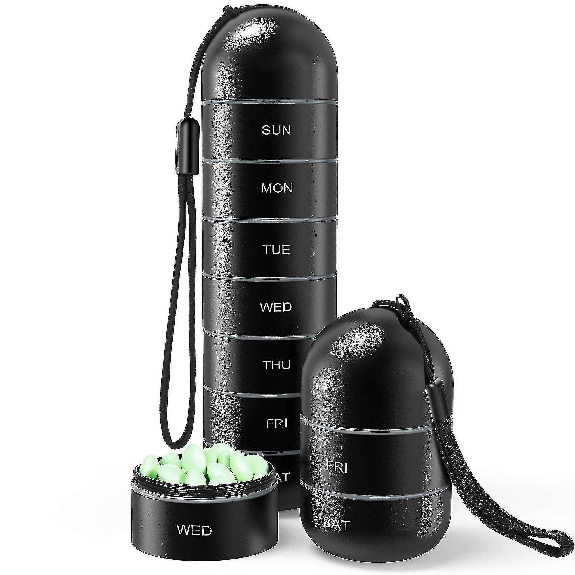 Metal Moisture-proof Weekly Pill Storage Box(color:black)