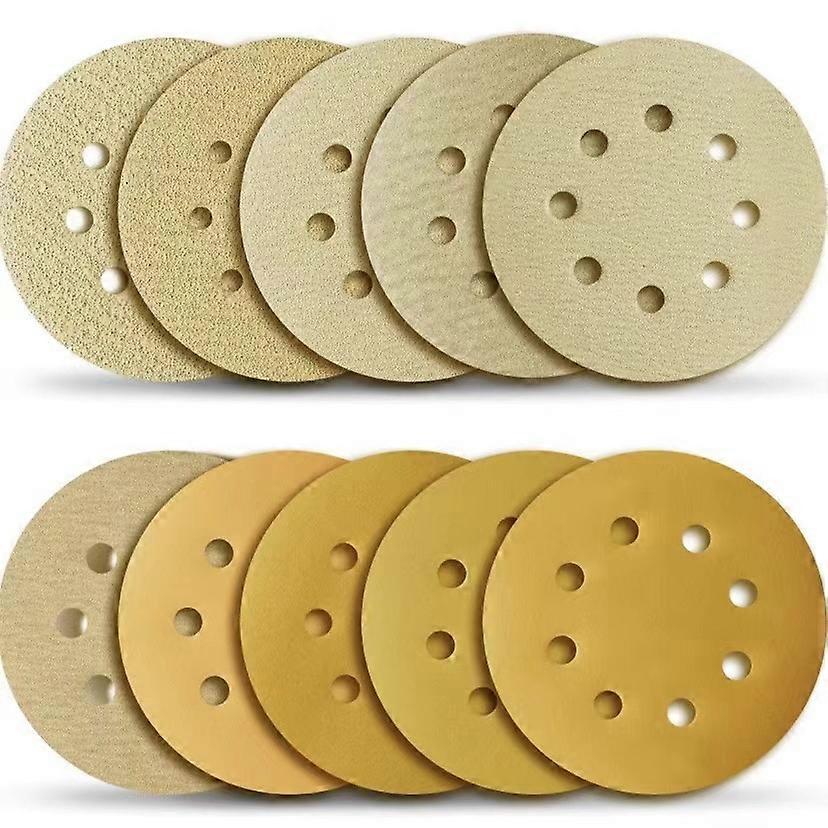10pcs 5 Inch 8-hole Self-adhesive Disc Round Polishing Sandpaper Flocking Sheet(P60/P80/P100/P120/P150/P180 available)