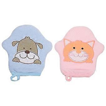 Sponge Shower Brush Baby Bath Mitt Washcloths Gloves Cute Animal Cat Dog Bath Sponge Shower Bathing Mitt Loofah Soft Body Scrub  2Pcs 15*15CM bluepin