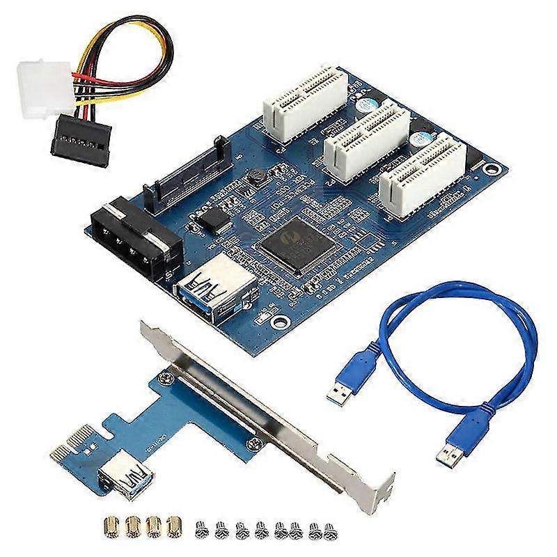 Pci-e Express 1x To 3 Port 1x Switch Multiplier Hub Riser Card +usb Cable
