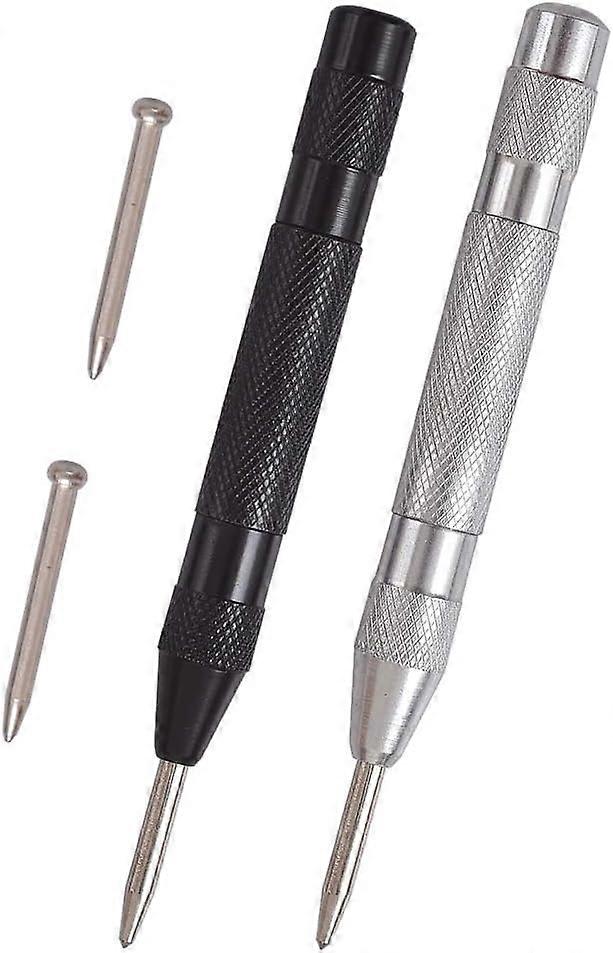 2 Pack 5 Inch Spring Loaded Automatic Punch, Adjustable Tension, with 2 Replacement Tips