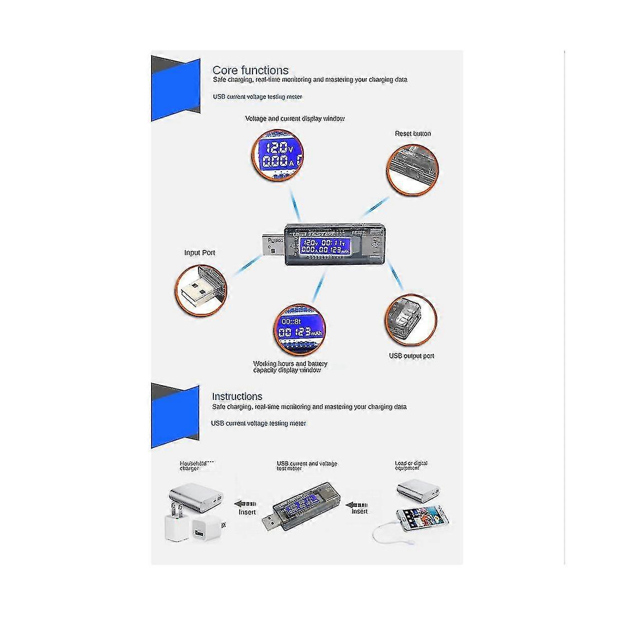 Dc Mobile Power Charging Current Voltage Digital Monitor Usb Tester Current 0-3a Voltage 4-20v Dual