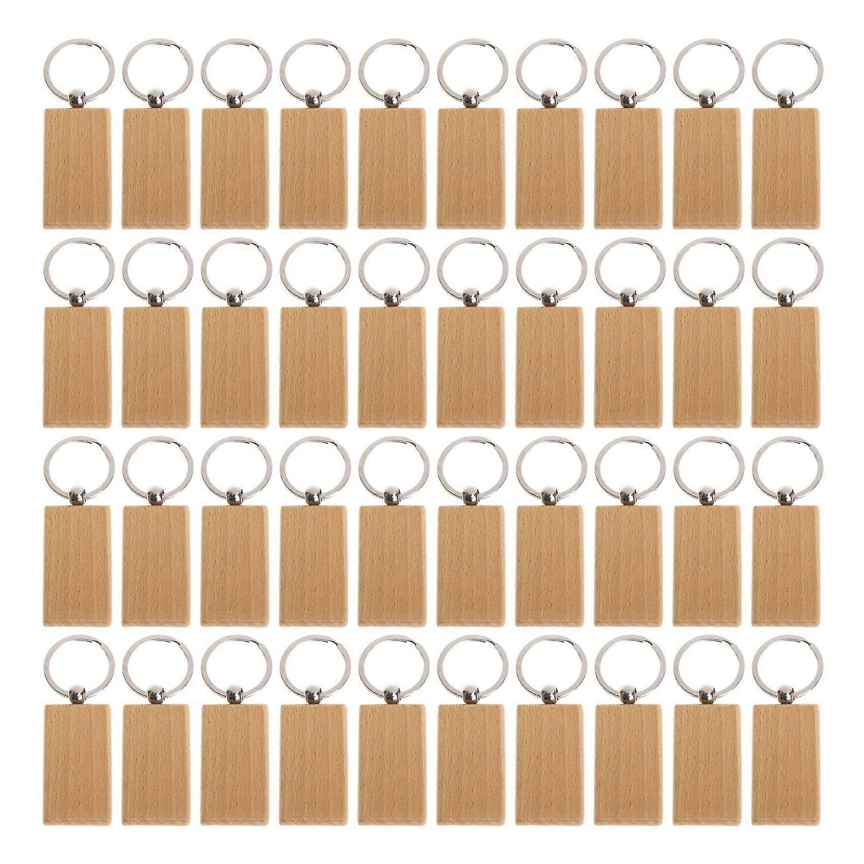 40 Pcs Blank Wooden Keychain Rectangular Engraving Key Diy Wood Keychains Key Tags Can Engrave Diy
