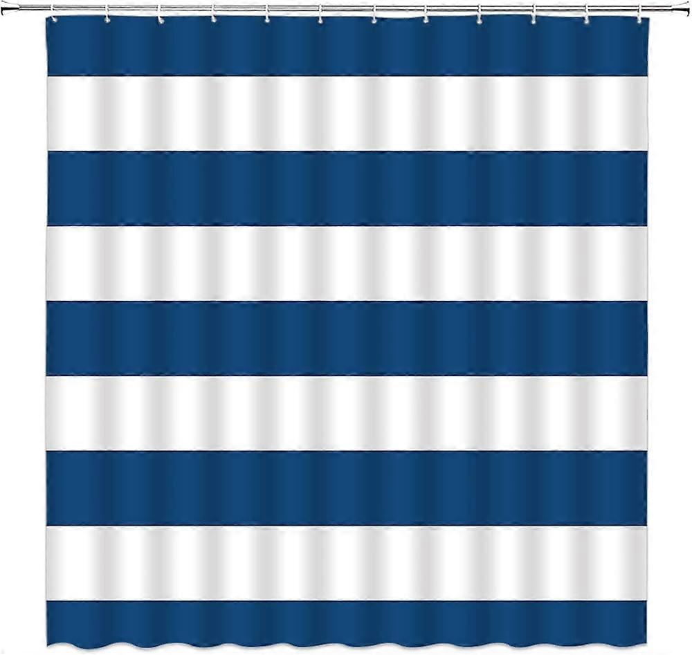 Cortina de chuveiro listrada azul e branco listrado moderno moda azul design padrão tecido decoração do banheiro conjunto com ganchos (72 "WX72 H)