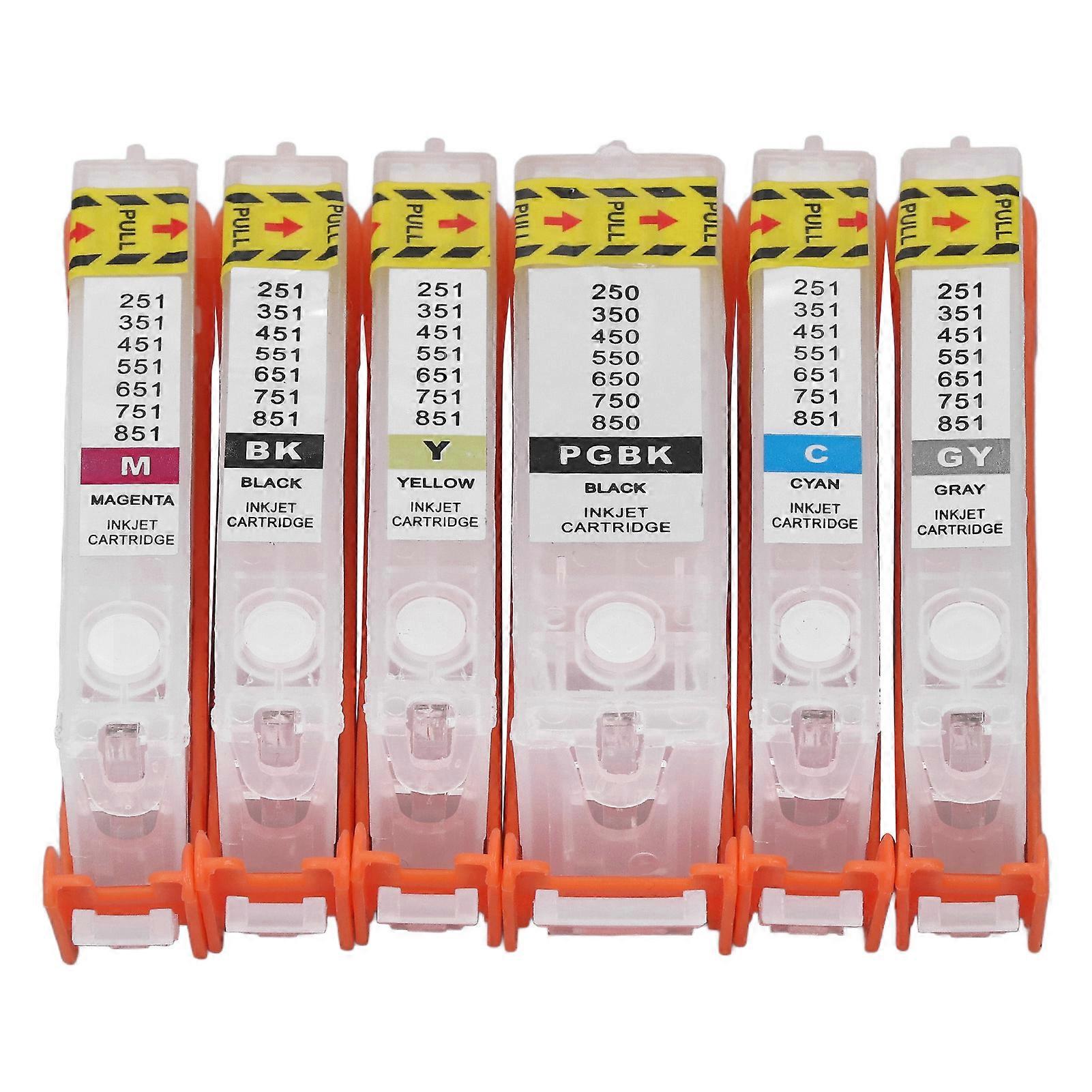 6PCS Printer Ink Cartridge PGBK BK C M Y GY Reusable Smooth Output Cartridge Combo Pack for Test Paper 650-651