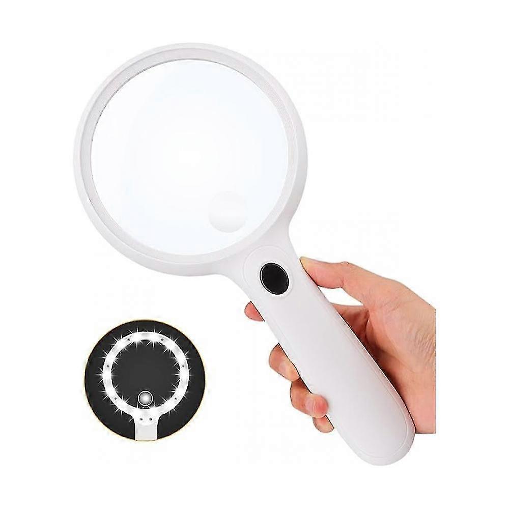 Mike Magnifying Glass With Light, 4.7inch Extra Large Magnifier With 14led Lights For Seniors, Reading, Macular Degeneration, Exploring, Coins (white)