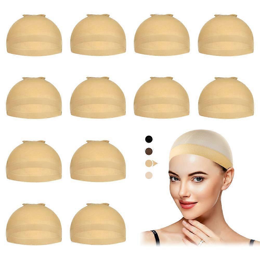 Beige Stocking Wig Caps for Women, 12 Pack