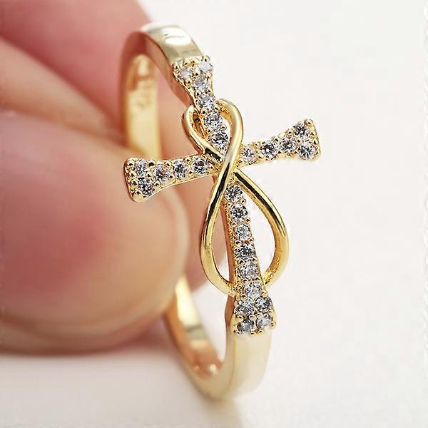 Ladies Cross Gold Diamond Ring för bröllopsförlovning