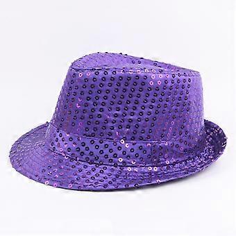Sequined Jazz Hat Caps Unisex Bowler Magical Hats Flashing Light(Purple)