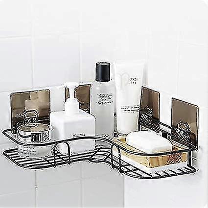 رف دش زاوية ، أرفف الحمام ، منظم دش العلبة ، رف حمام من الفولاذ المقاوم للصدأ مثبت على الحائط مع خطافات لاصقة 4 قطع (أسود)