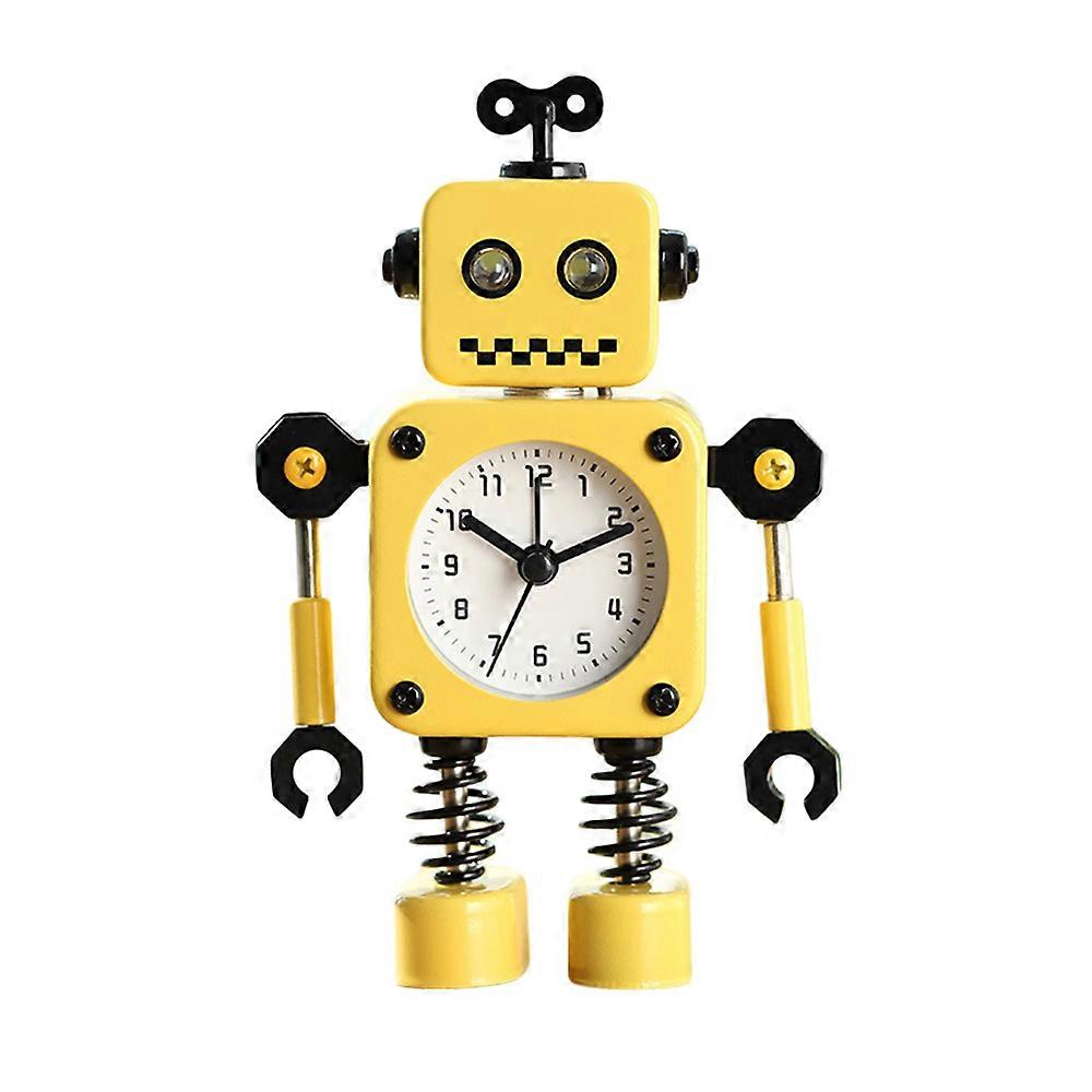 Robot alarm clock student pen stand clock metal shell Yellow