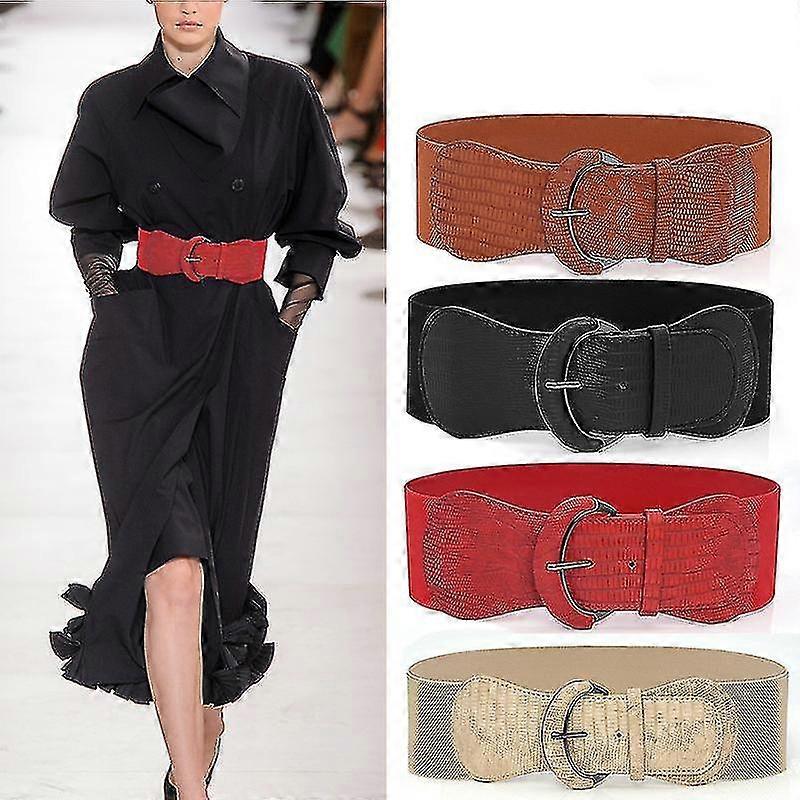Kvinnor Midjebälte Läder Elastisk Elastisk Cinch Bälte för Klänning Dekoration