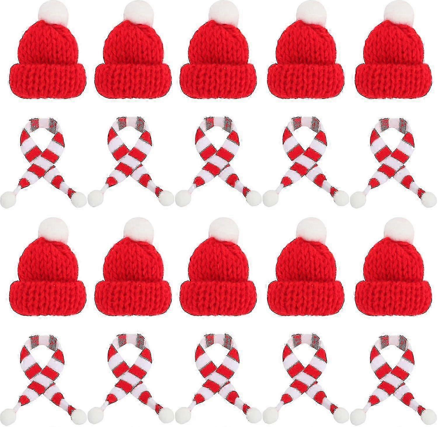 20 Adet Mini Örme Noel Baba Şapkası, Mini Noel Eşarp, Mini Noel Şapkası, Bebekler İçin Diy Noel Şapkası Aksesuarları, Şarap Şişeleri, Noel-İyi