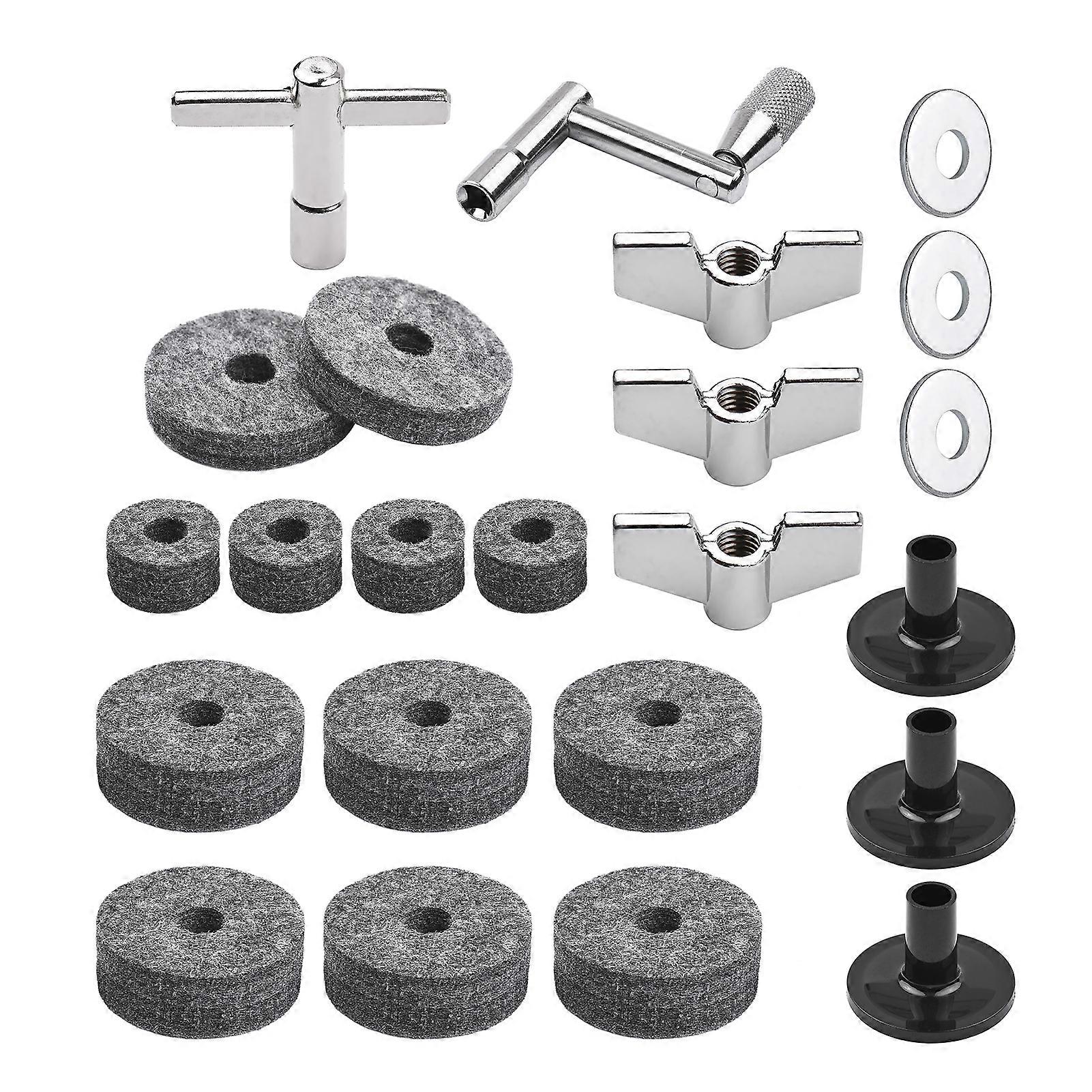 23pcs Cymbal Drum Parts with Cymbal Stand Felts Drum Cymbal Felt Pads Include Wing Nuts Washers Cymbal Sleeves and Drum Key