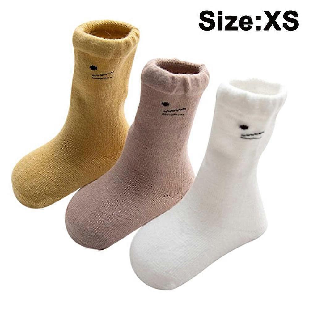 3 Pairs Baby Winter Socks Thick Cartoon Animals Newborn Toddler Boys Girls Cotton Socks Warm Long Tube Loose Socks Style 1 XS