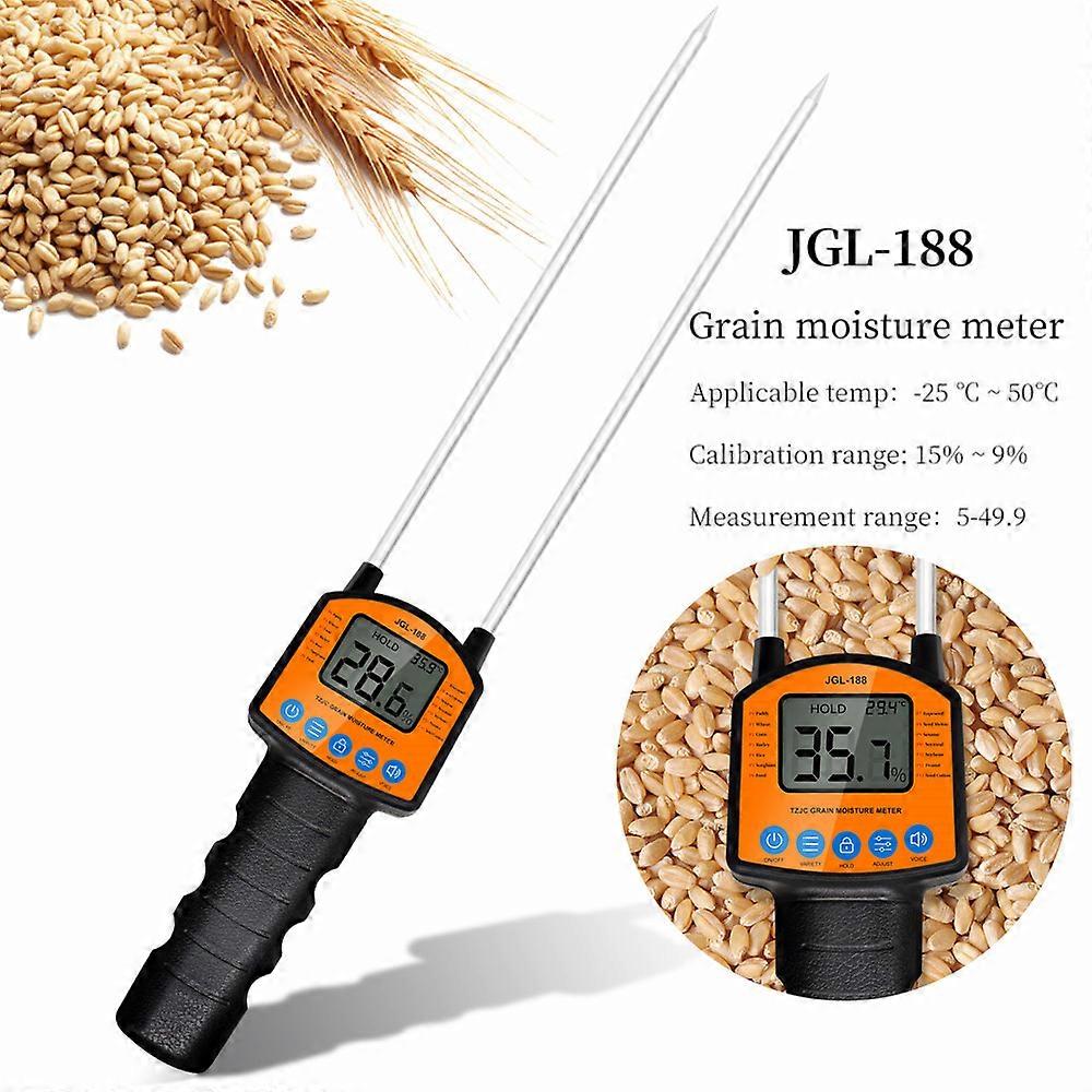 Digital Grain Moisture Meter JGL-188 Hygrometer with Measuring Probe For Corn Wheat Rice Bean Peanut Sorghum Humidity Tester