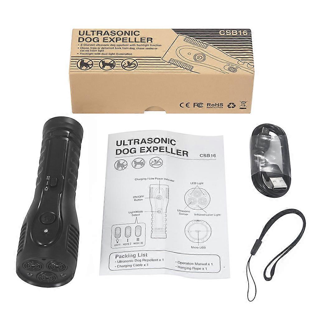 Portable Ultrasonic Dog Trainer Device Stop Bark Tool With LED Flashlight