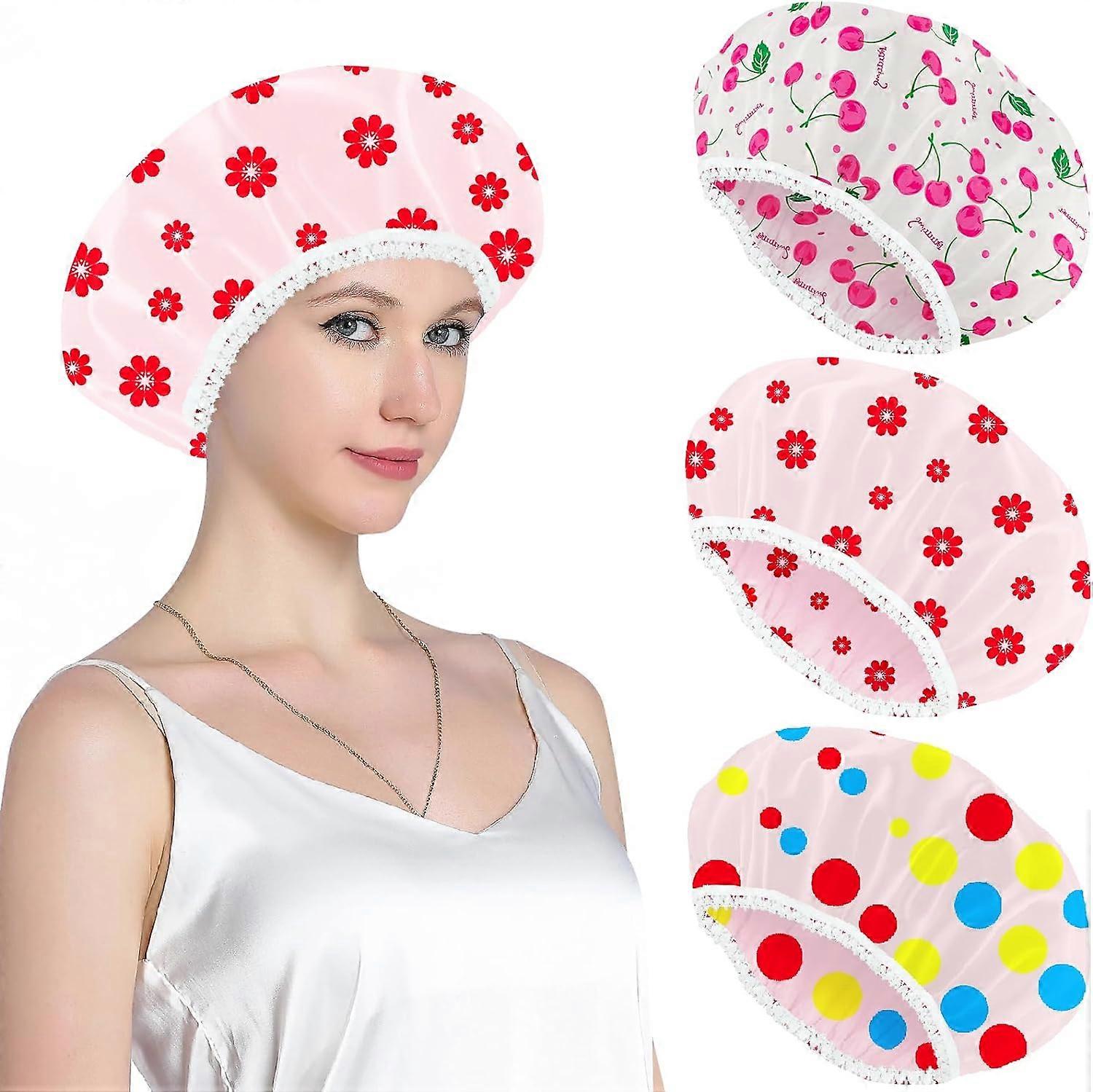 3 Pack Shower Caps, Waterproof Shower Caps, Reusable