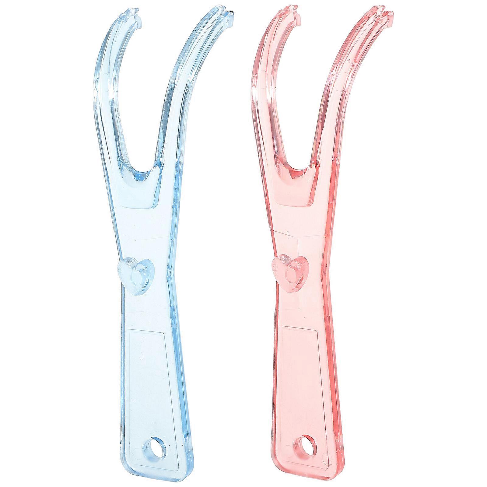 2pcs Dental Floss Holders Dental Flosser Built-In Spool Flat Wire Dental Floss Replacement Racks (Pink + Blue)