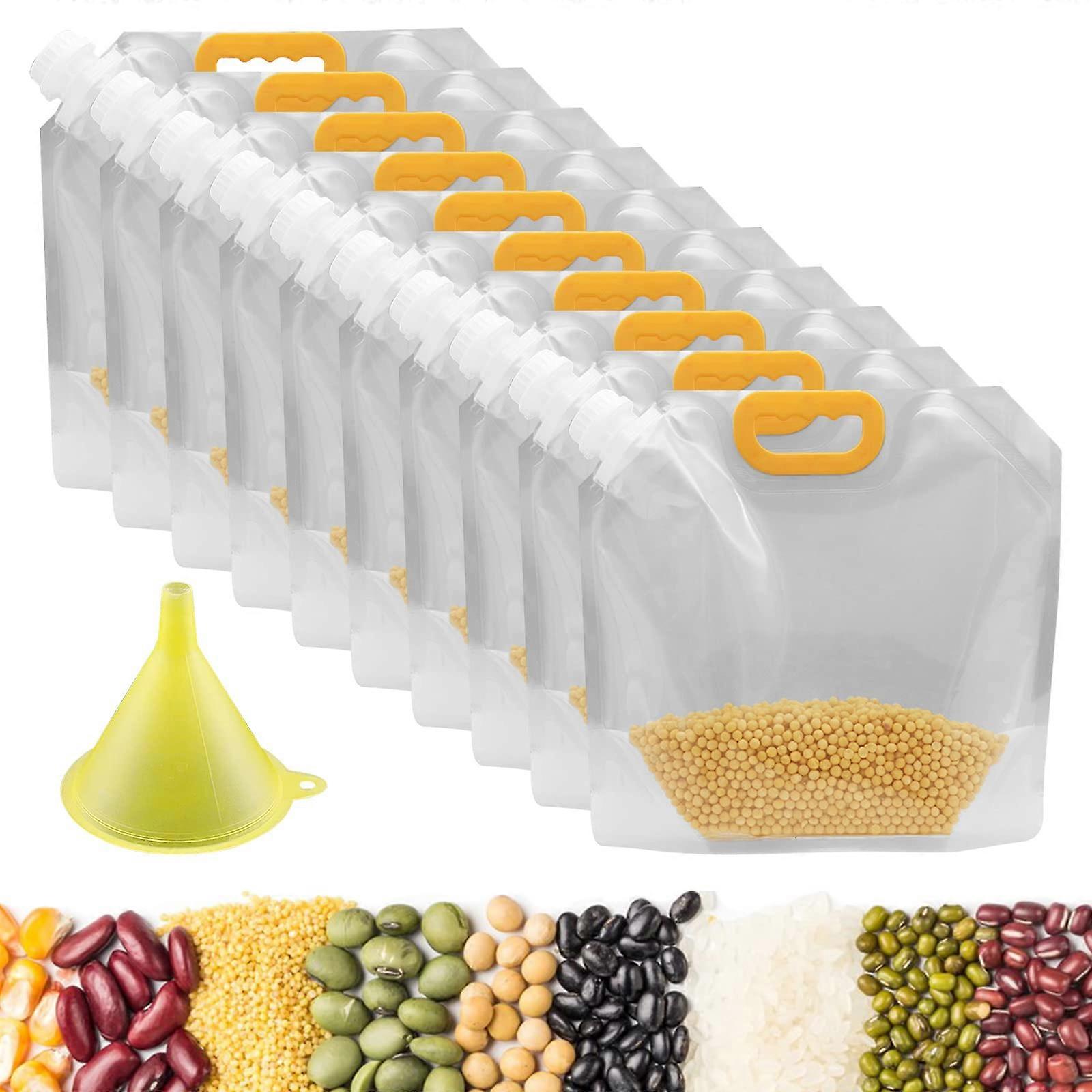 10PCS Grain Moisture Proof Sealed Bag,Reusable Clear Grain Storage Suction Bags With Funnel