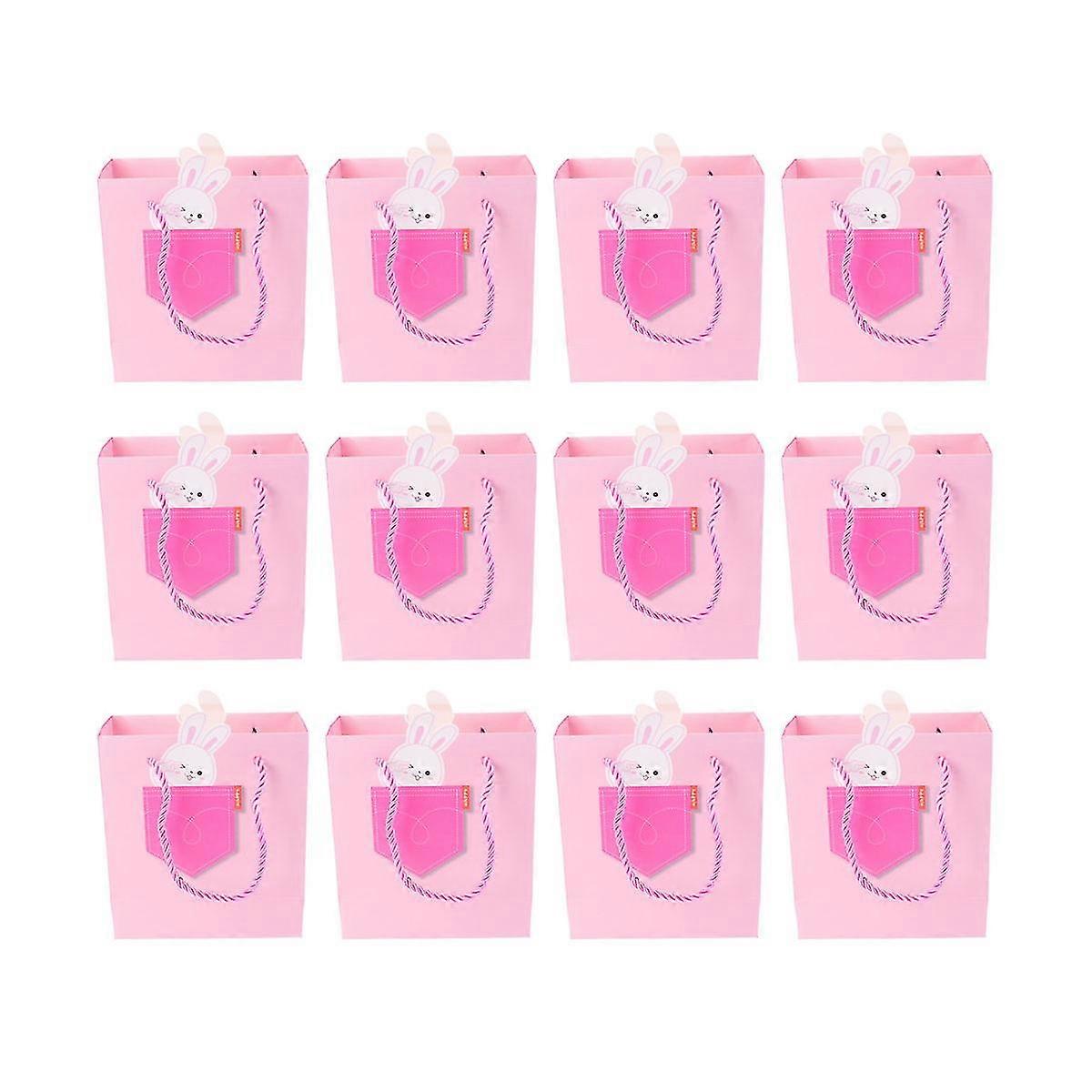 12pcs Cartoon Paper Gift Bag Rabbit Pattern Packaging Tote Bag Gift Packaging Bag