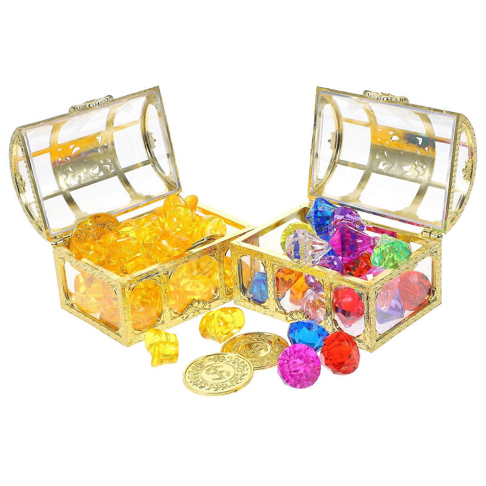 1 Set of Diving Pool Toy Fake Coin Ingot Diamonds with treasure Box Pool Diving Toy Kids Fake Gemstone Toy Set