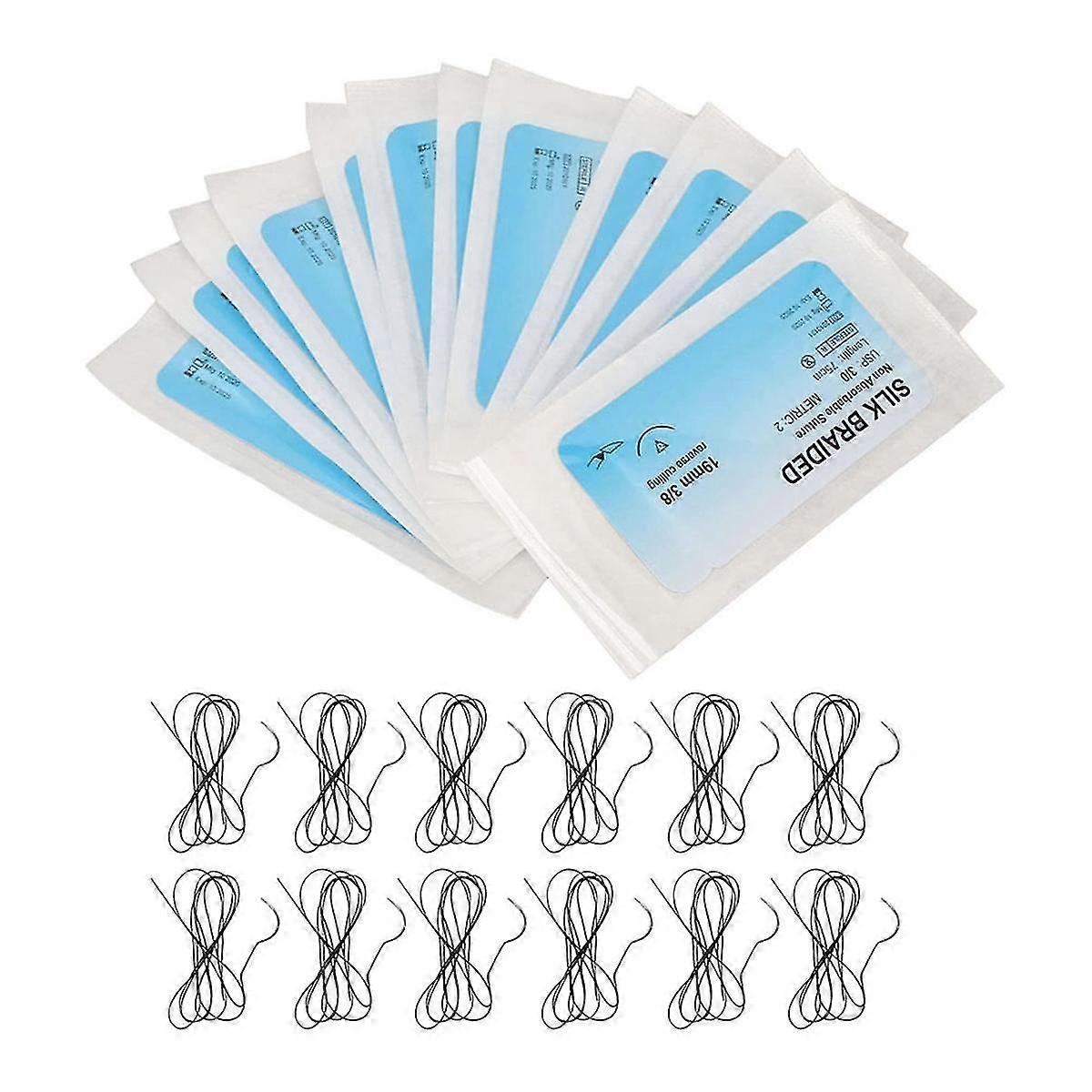 12Pcs Suture Set, Silk Thread Suturing Kit with CurvedNeedle Wound Suture Practice Thread for Clinic for Veterinary