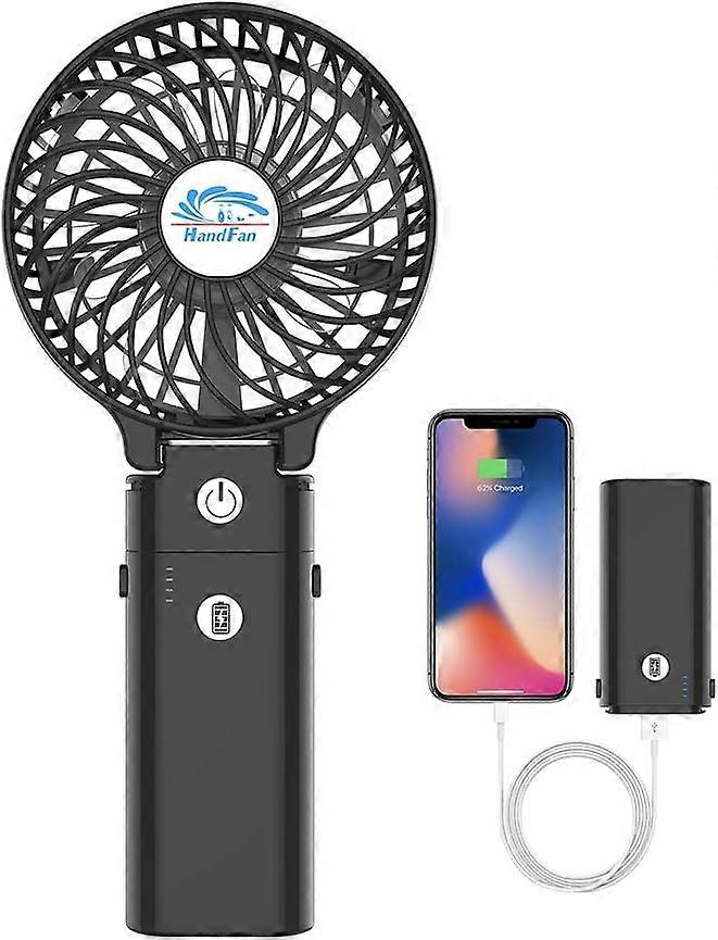 Portable Mini Fan Hand Fan USB Rechargeable Battery 3 Speeds 180 Foldable Small Desktop Fan Power Bank Hand Fan