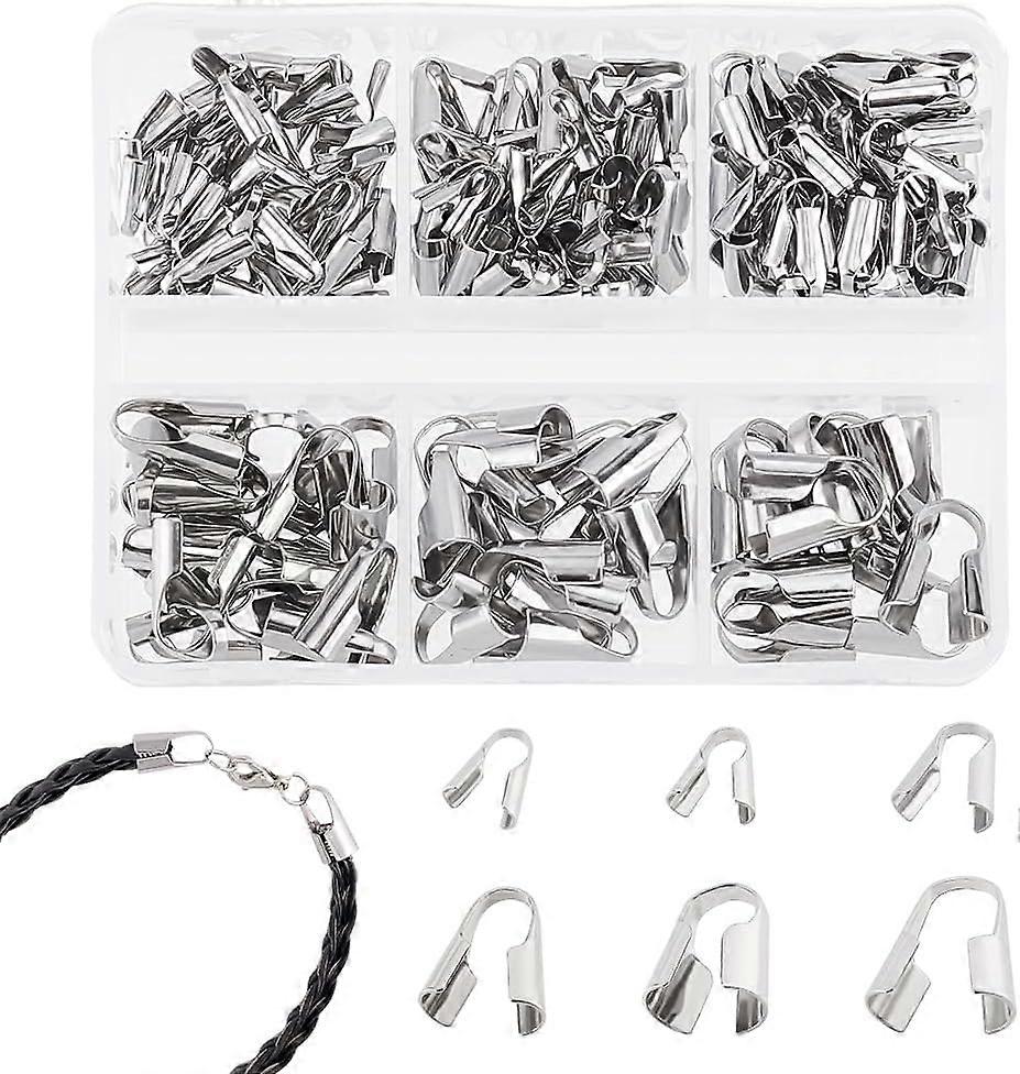 195Pcs 6 Styles 304 Stainless Steel Cord Ends End Caps Column Stainless Steel Color 8~12x3.5~9.5x5~9.5mm Hole: 3~6x3~6mm 195pcs/box
