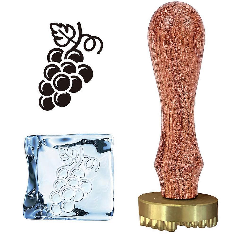 1Set 1Pc Golden Plated Brass Stamp Head For Wax Seal Stamp with 1Pc Pear Wood Handle and 1Pc Rectangle Velvet Pouches Grape Pattern Stamp: 30x12mm Han