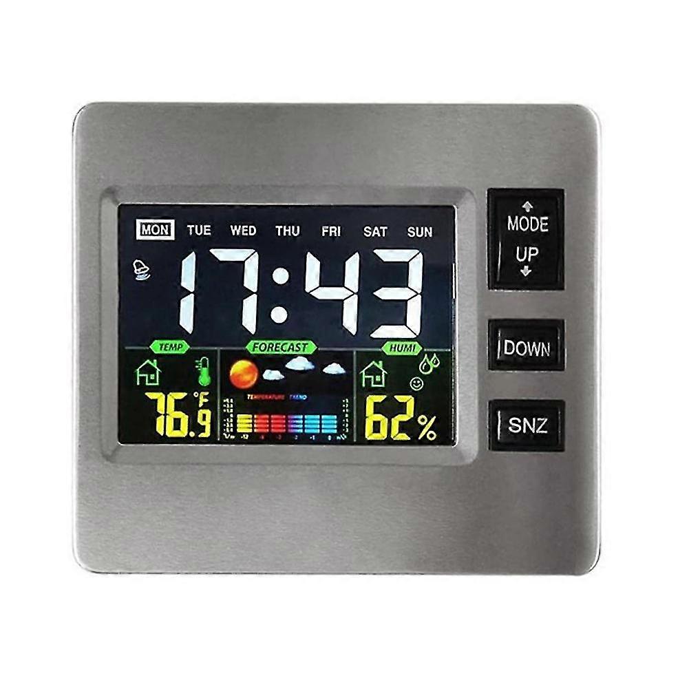Multifunctional Color Screen Weather Clock, Digital With Lcd Weather Display Temperature, Snooze