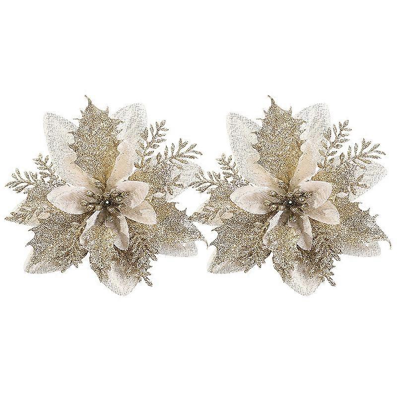 2Pcs Christmas Flower Attractive Not Wither Realistic Anti-fade Ornamental Decorate Portable Non-fading Simulation Flower for Home Qinhai