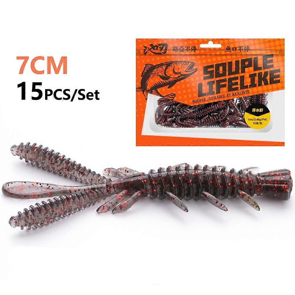 CHIREN 15Pcs Set 7cm Floating Shrimp Fishing Lures Soft Fishing Bait Artificial Swim Lure - Dark Red