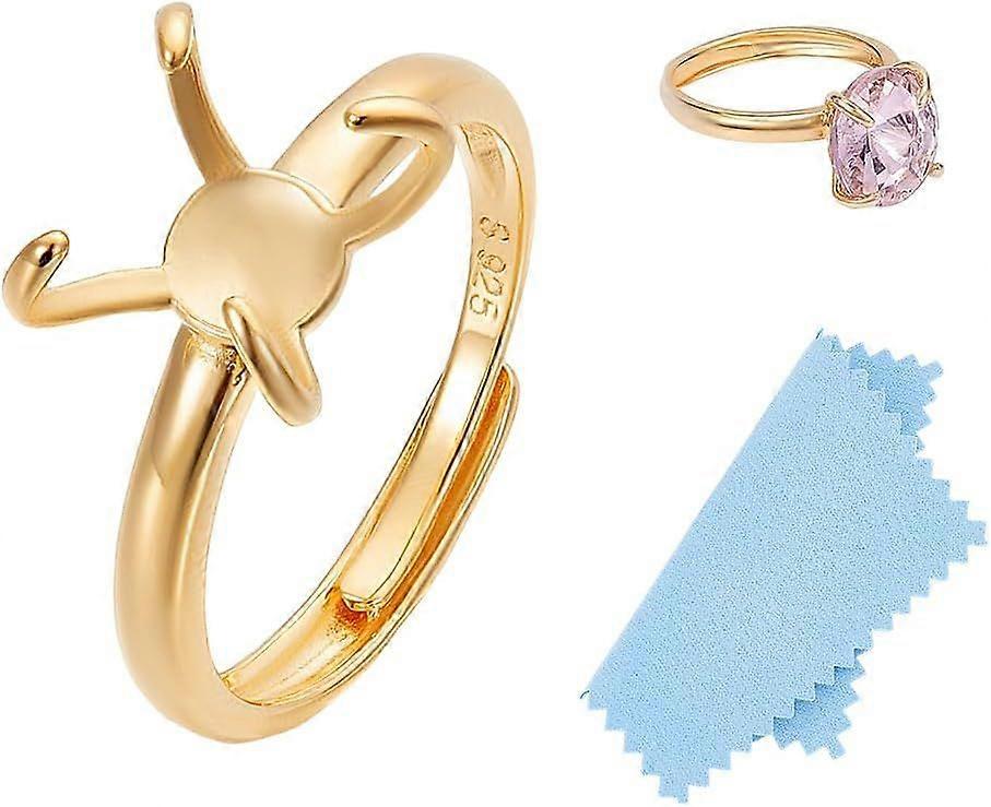 1Pc 925 Sterling Silver Claw Prong Ring Blank 4 Claws Ring Base Finger Ring Components Adjustable Ring Base Findings Golden Prong Ring Settings for Cr