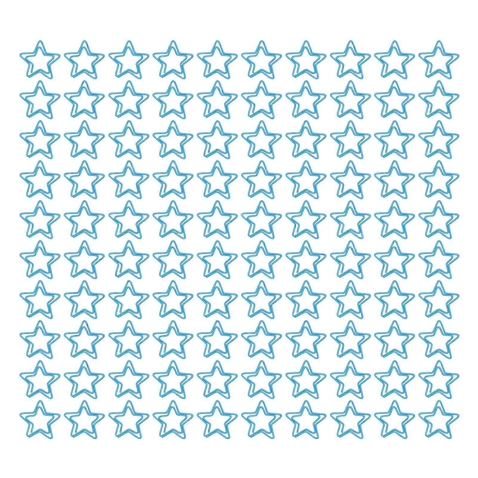 100pcs Star Shape Paper Clips Plating Process Rustproof Practical Metallic Paper Clips for Office Blue