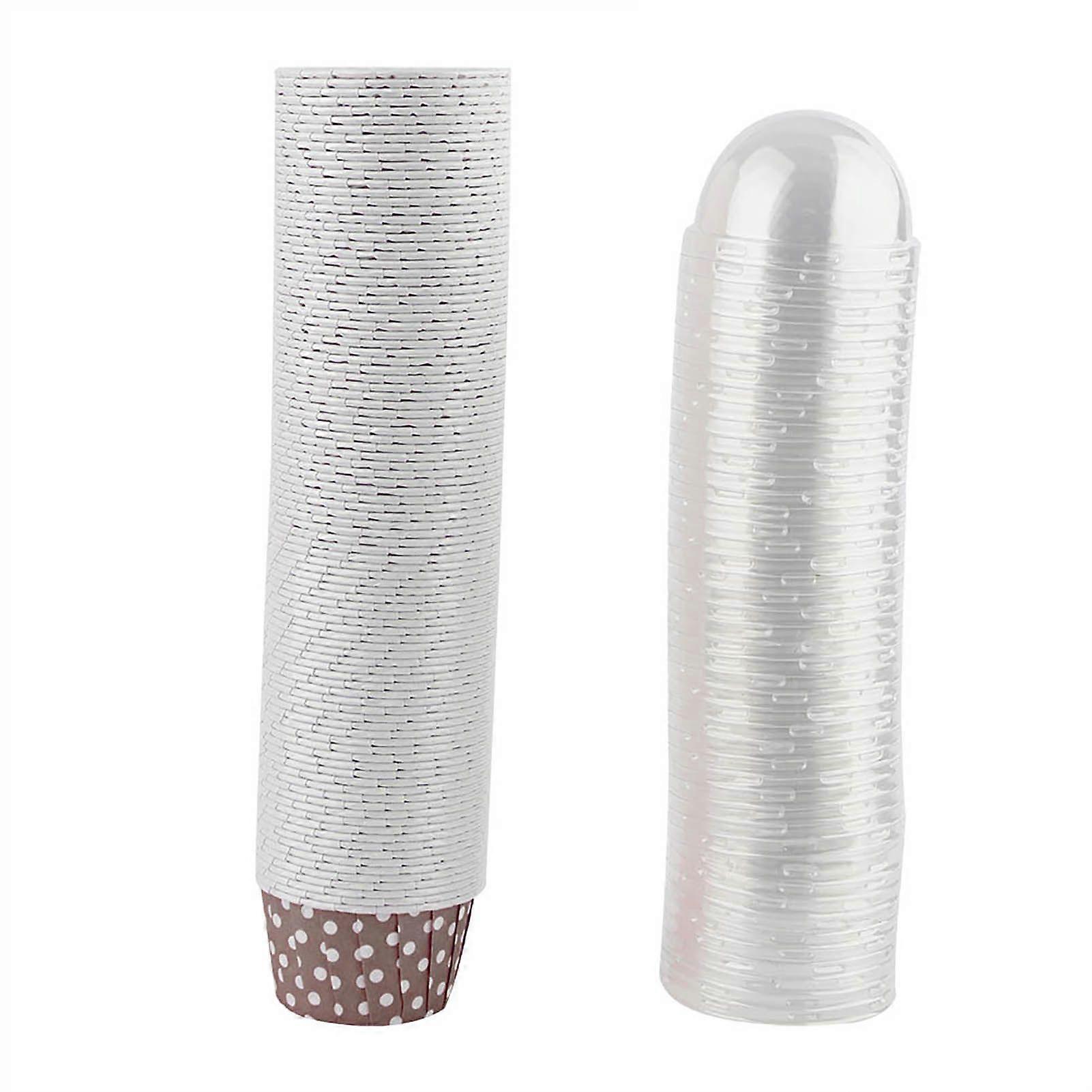 100PCS Mini Cupcake Liners Paper Round Cake Baking Cups Muffin Cases with Lid,Coffee Color