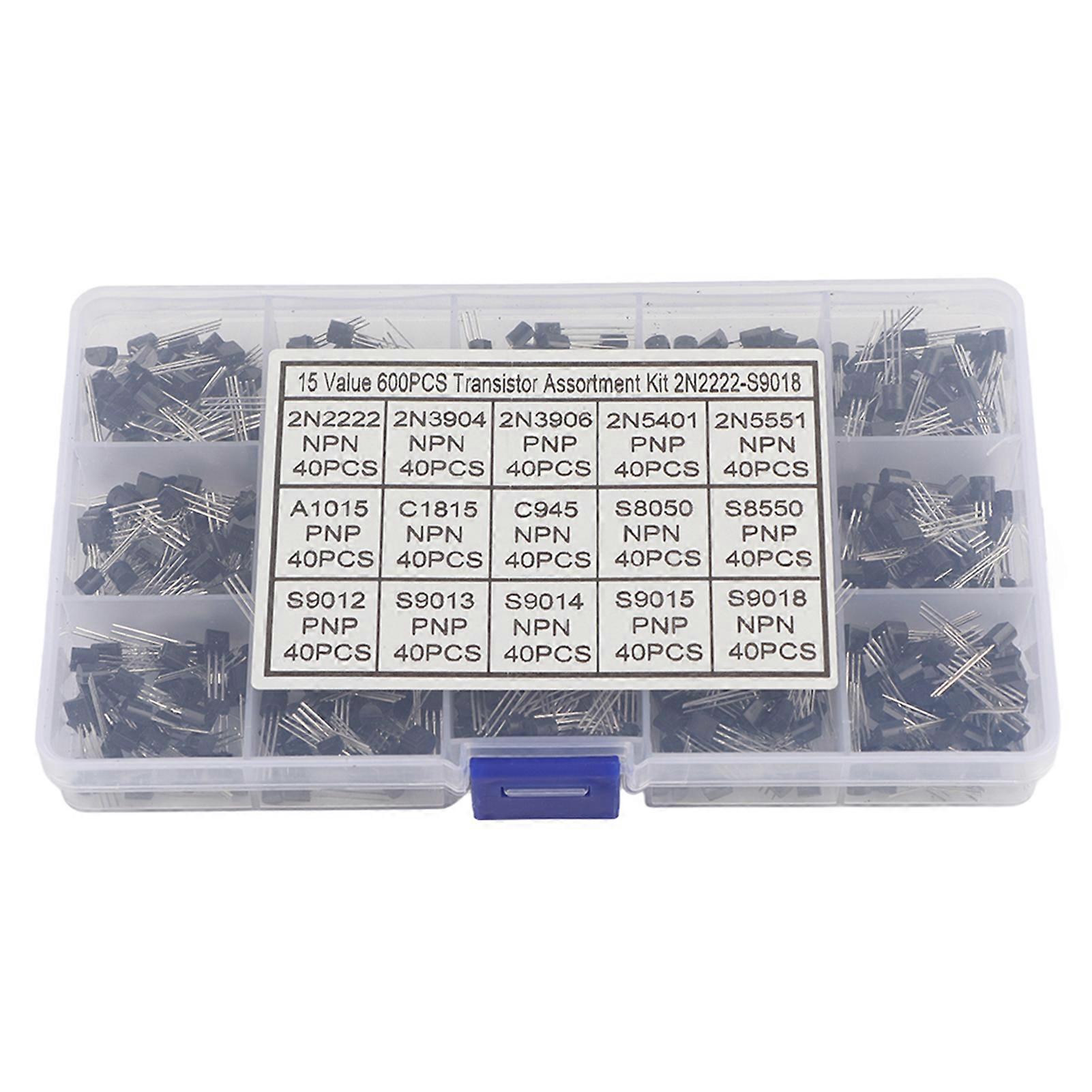 600Pcs 15 Types Mixed Transistors TO‑92 Assortment Transistor Box Kit