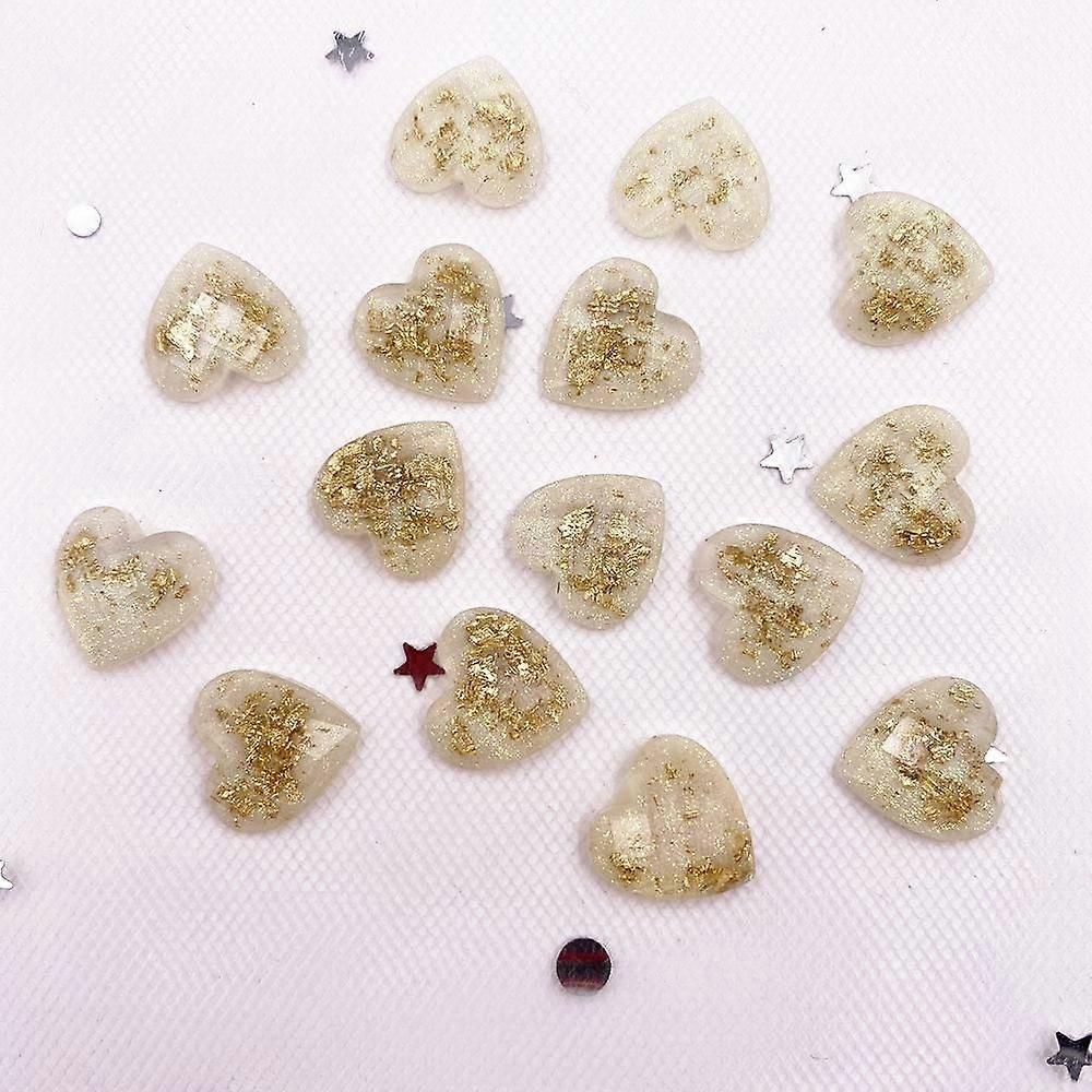 40Pcs 12mm Resin Glitter Filled Gold Foil Facet Heart Gem Flatback Rhinestone
