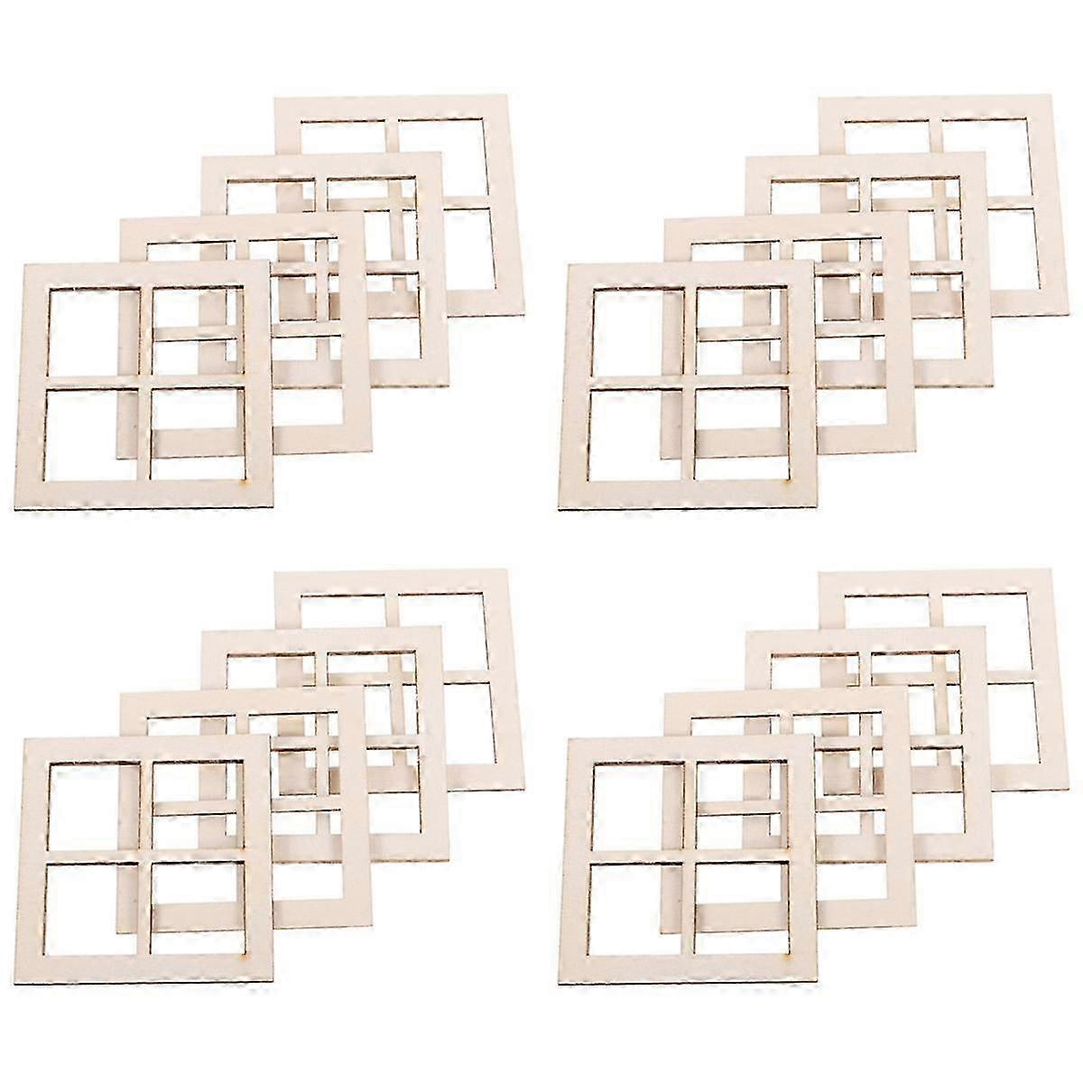 16Pcs Windows Scale Wooden Window Frame Furniture Miniature Window Frames compatible Doll House Furn