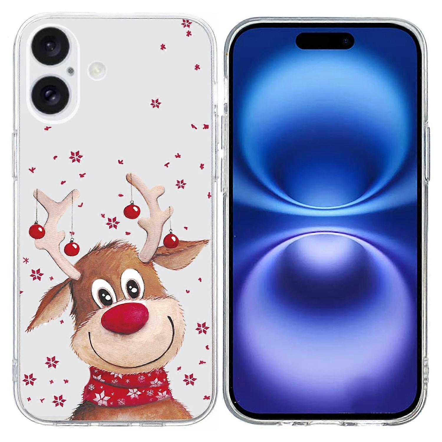 For iPhone 16 Plus Case Christmas Pattern Print Soft TPU Phone Protector-Deer