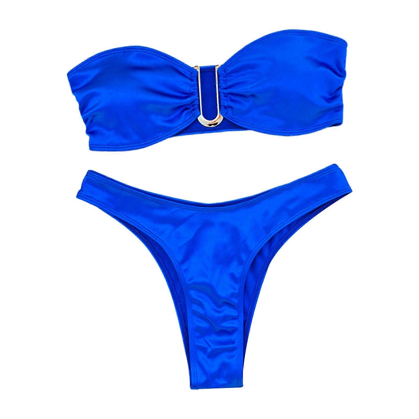 Womens Bandeau Bikini Set Two Piece Sexy Strapless Bathing Suits Swimsuits Solid Color Swimwear with U-ring Designs Blue M | Fruugo DK Womens Bandeau Bikini Set Two Piece Sexy Strapless Bathing Suits Swimsuits Solid Color Swimwear with U-ring Designs Blue M | Fruugo DK