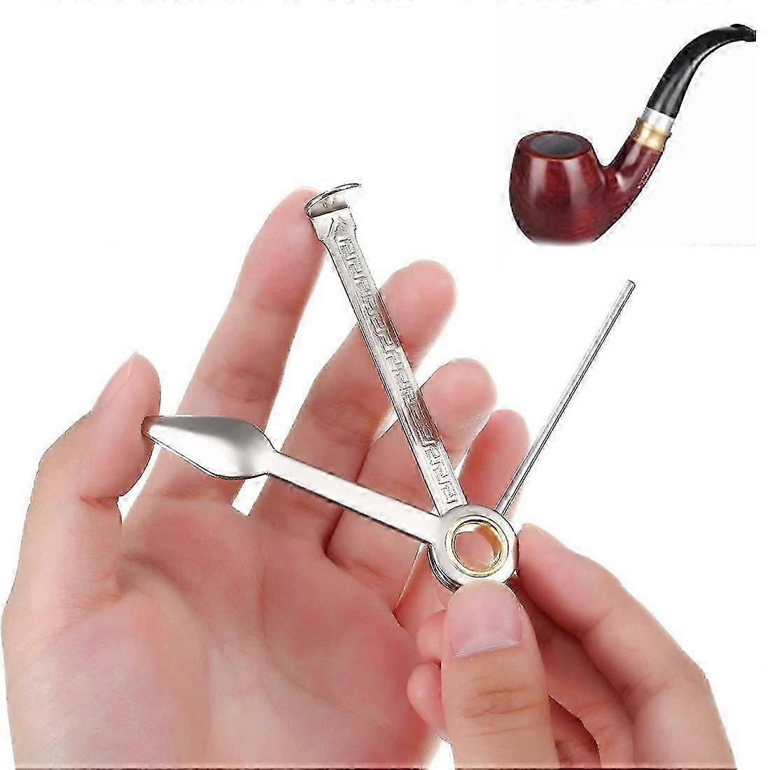タバコパイプスリーインワンタバコナイフクリーナーバープレッシャースティックスクレーパー多機能金属パイプレザーケース付き2pcsD-