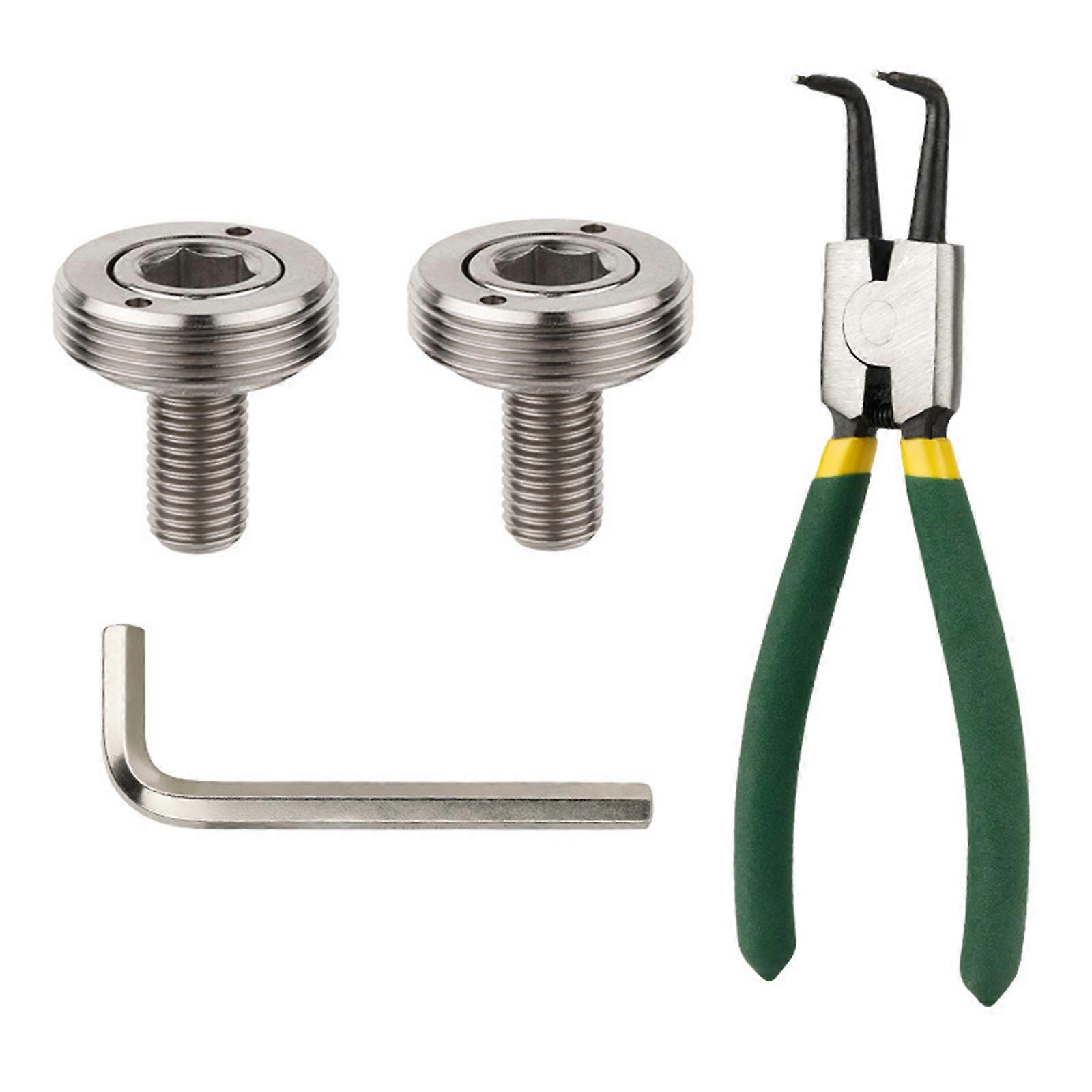 2Pcs Bicycles Crank Arm Fixing Bolts with Plier & Wrenches for Square Tapers Bottom Rack Screws for Mountain Bicycles titanium color